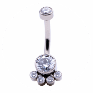 Quatre Saisons Titanium Navel Piercing with Cubic Zirconia and Double Gem Design - Hypoallergenic Belly Jewelry