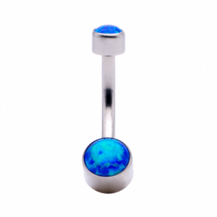 Belly button piercing crafted from titanium ASTM F136 with an Opal Blue stone.