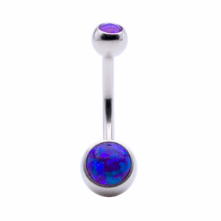 Titanium belly button piercing with lavender opal.