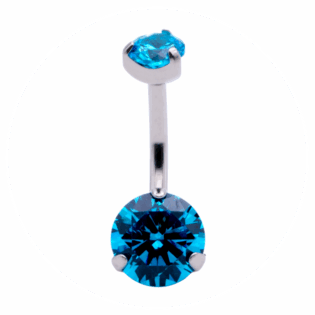 Titanium Belly Piercing Sky Glow with Aqua Blue Zirconia, Prong-Set