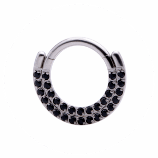 Anneau de segment de zircons noirs à double ligne frontale