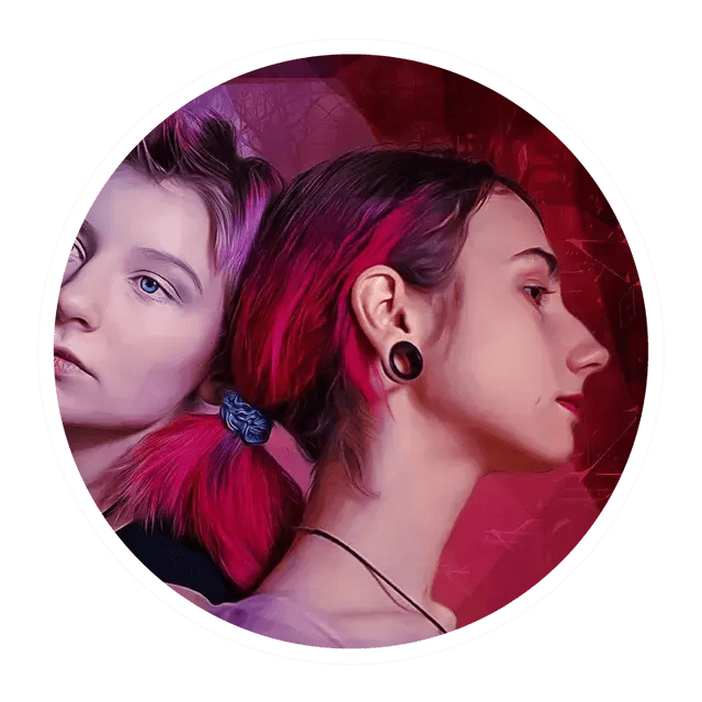 Two individuals showcasing ear piercings, including a black lobe expander, highlighting biocompatible jewelry by Eldi Jewelry.